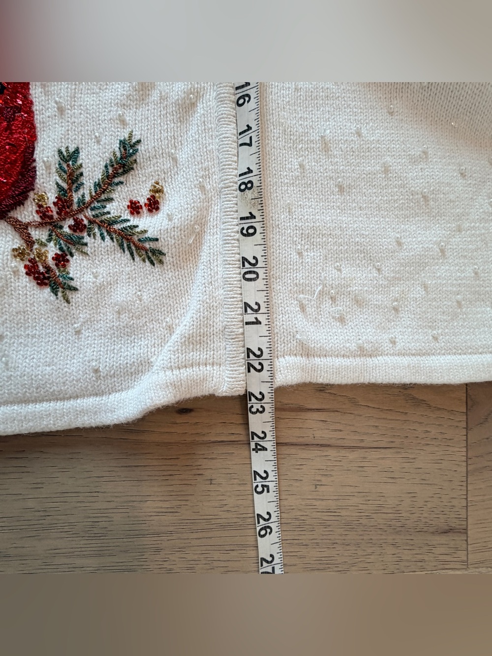 Tiara International Christmas Cardinal Sweater M Beaded Zip Front Pom Pom Vtg - Picture 11 of 11